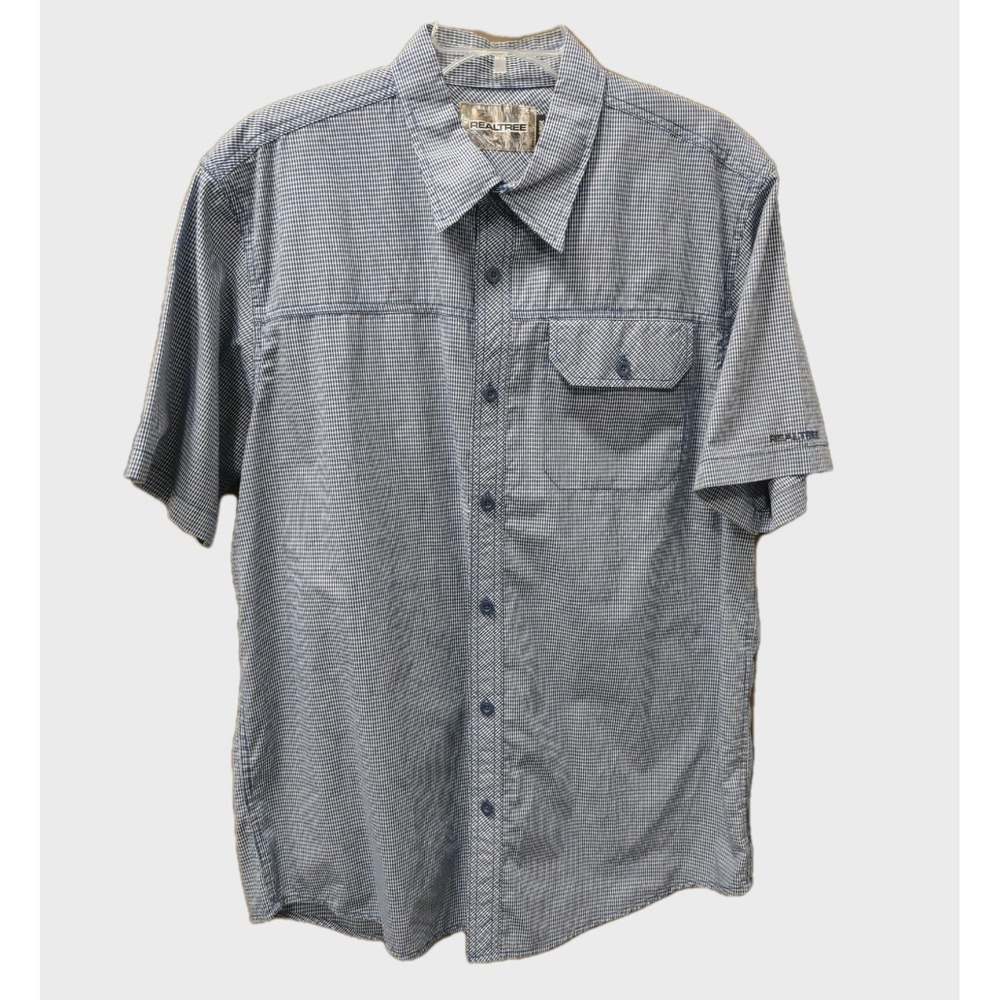 Realtree Men's L Short Sleeve Button Down Shirt‎ Blue Check